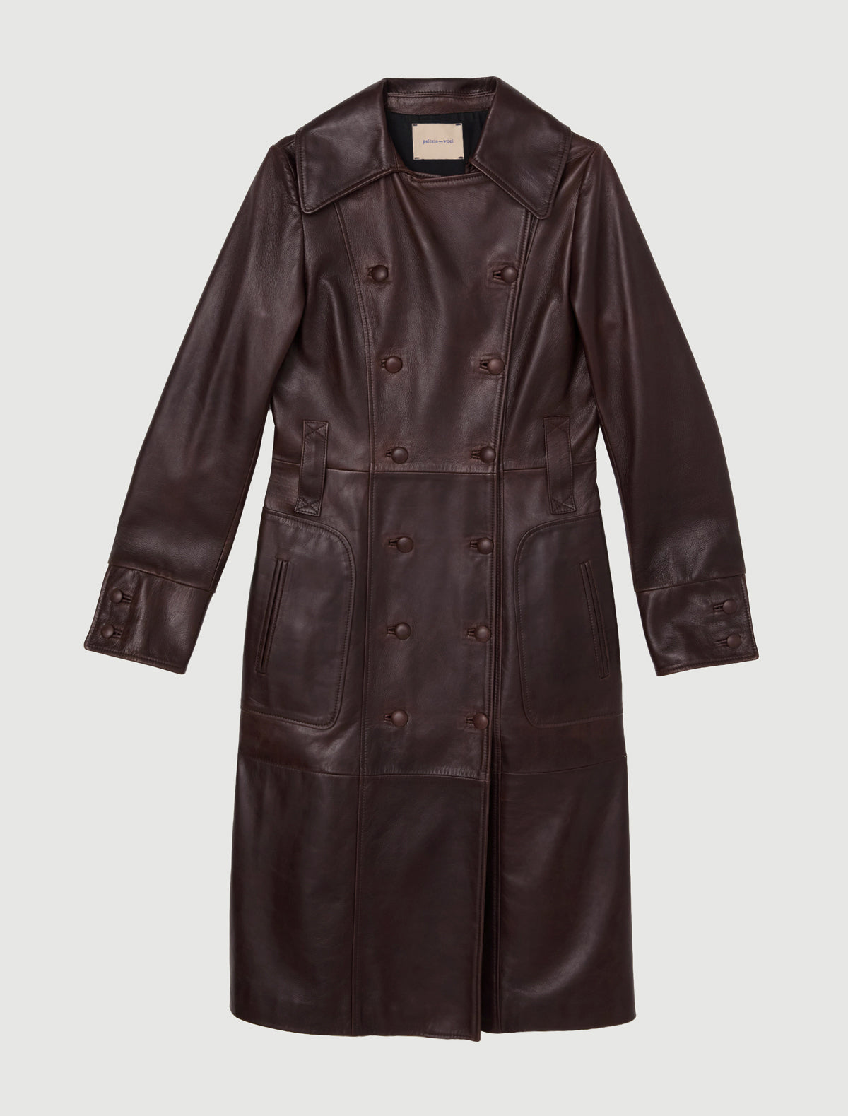 Estruck fitted long leather jacket double breasted closure wine