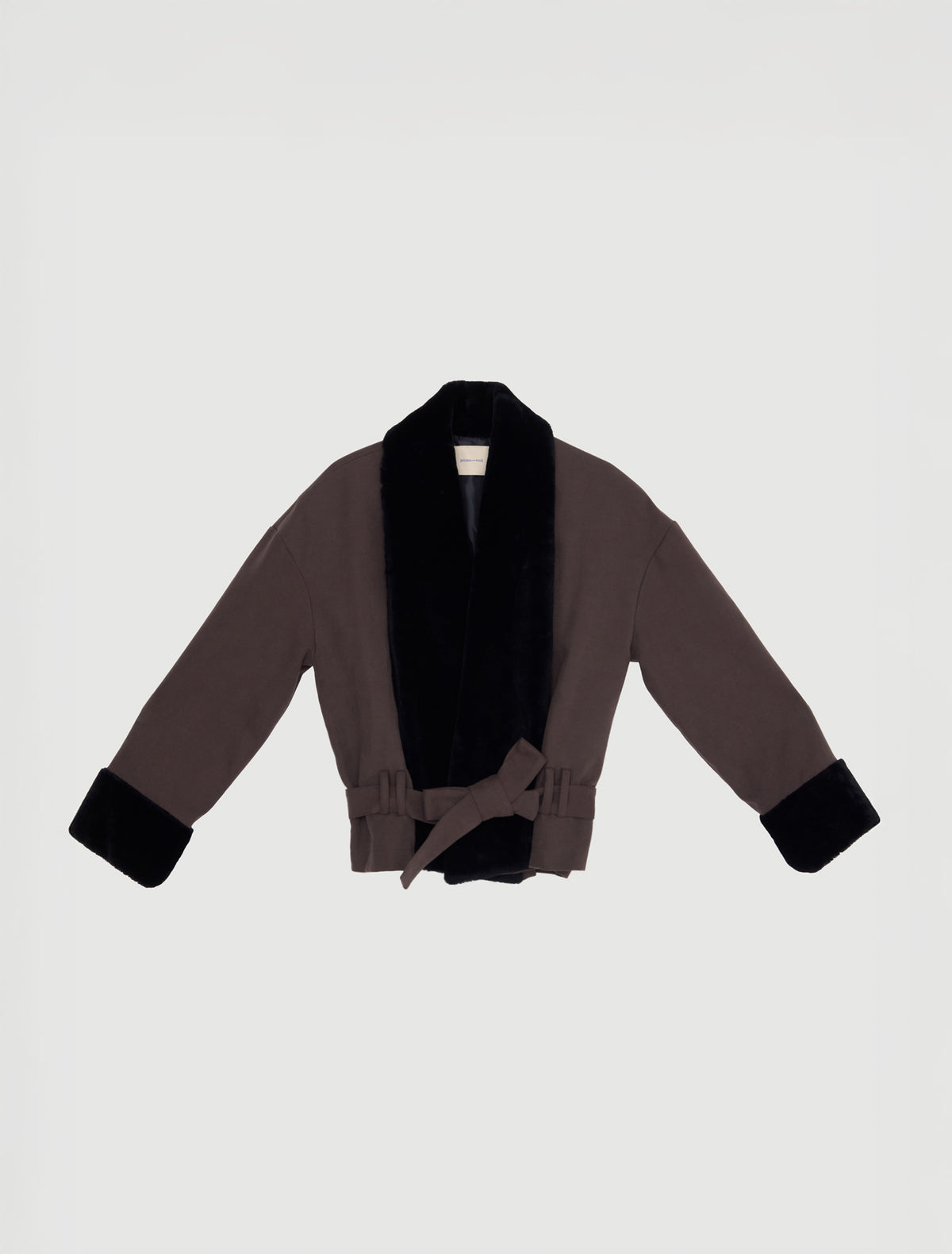 Fumi canvas coat non removable lamb fur cuffs brown