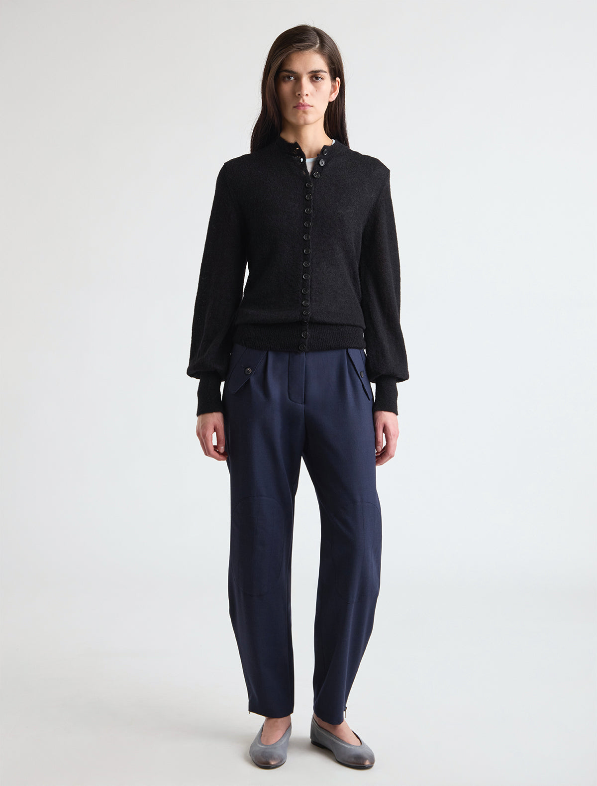 Cink cardigan tall cuffs multiple buttons front opening black