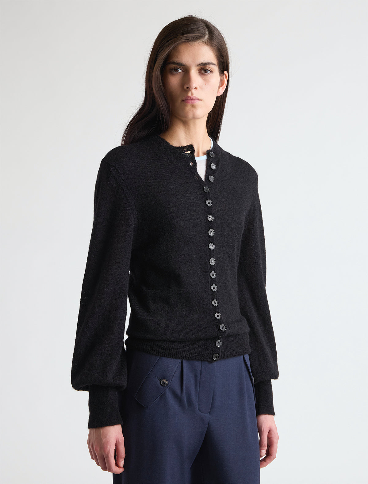Cink cardigan tall cuffs multiple buttons front opening black