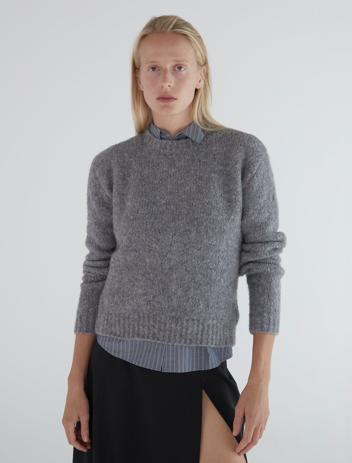 Clock knitted sweater intarsia grey