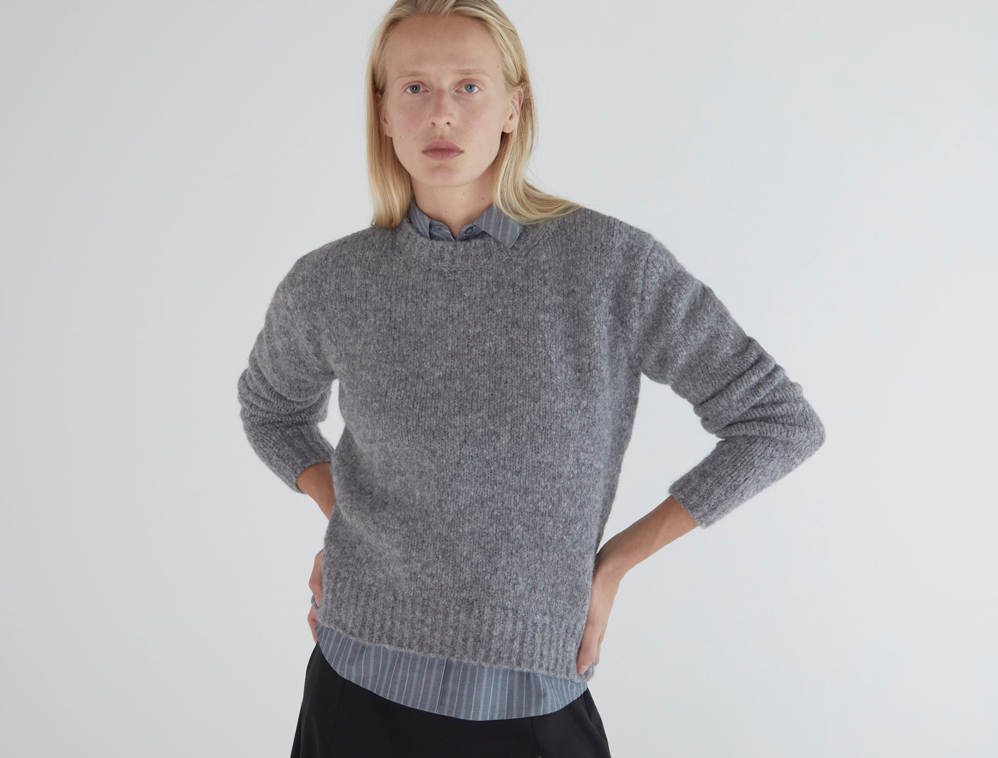 Clock knitted sweater intarsia grey