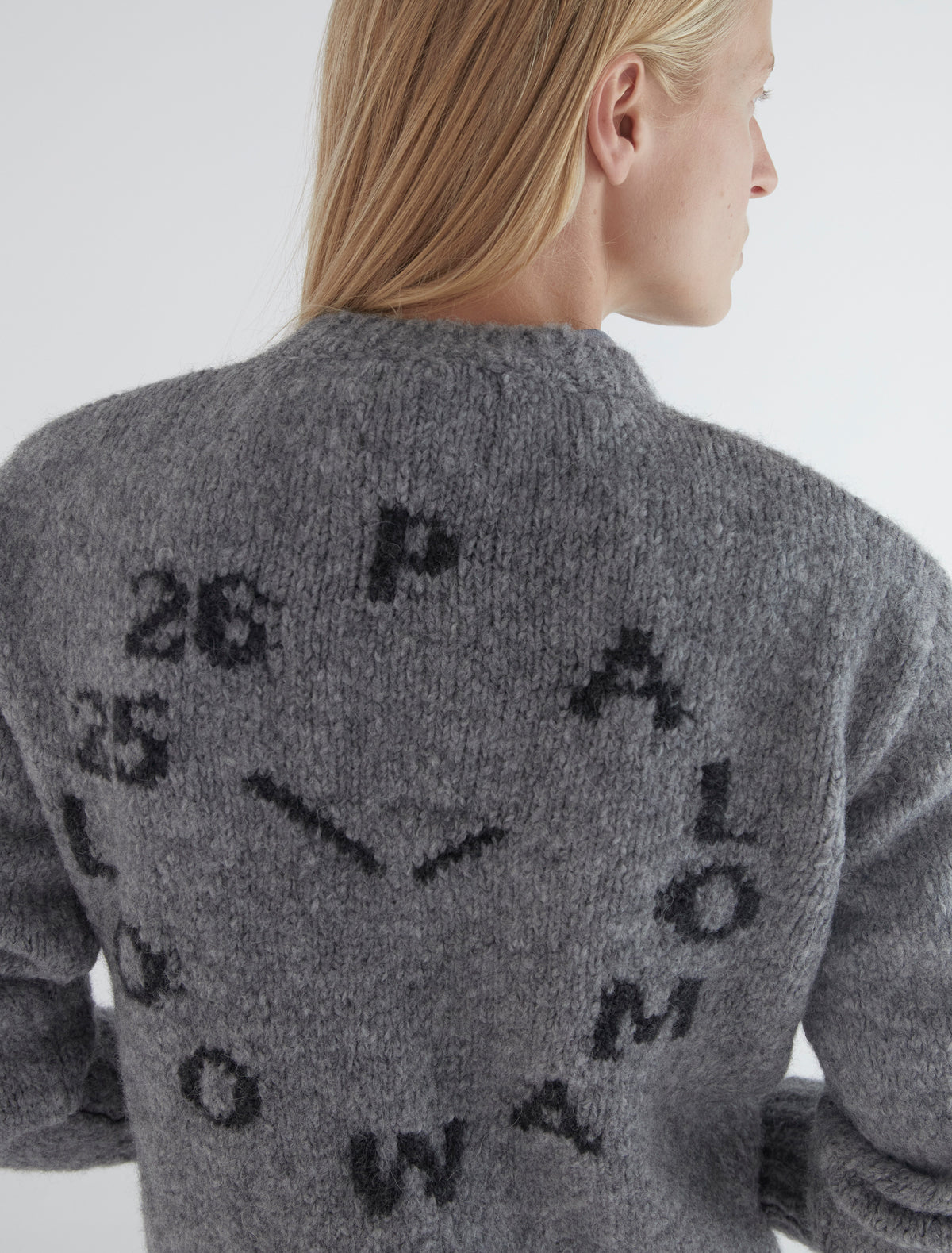 Clock knitted sweater intarsia grey