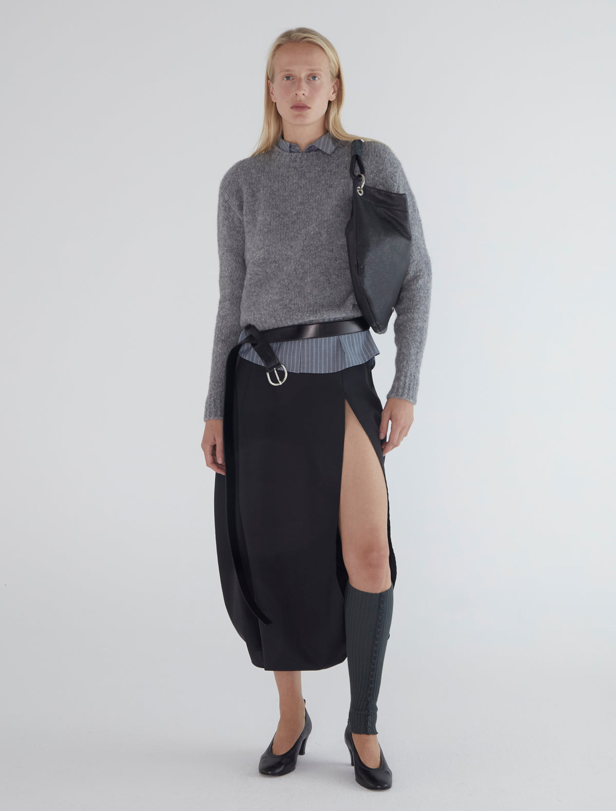 Clock knitted sweater intarsia grey