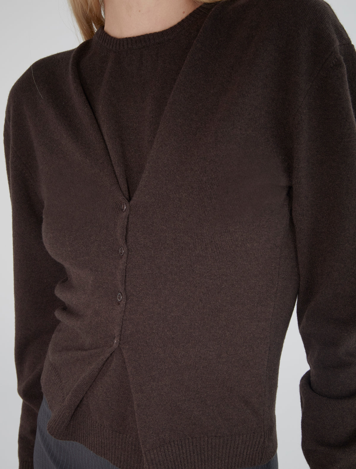 Clor long sleeved sweater buttons waist darkbrown