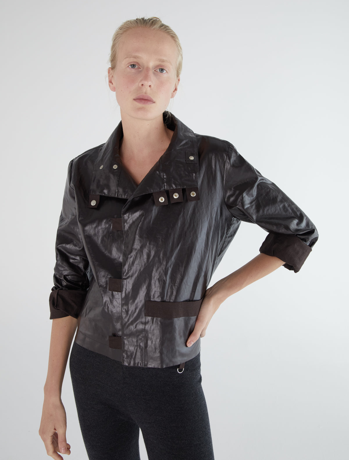 Clau loose square cut jacket reverse fabric pockets