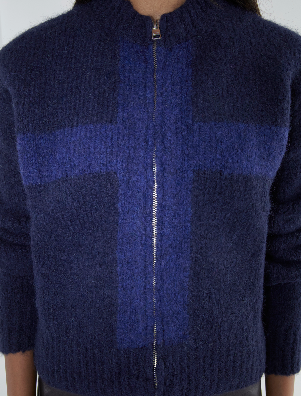 Cruz zip tricot cardigan cross shaped intarsia blue