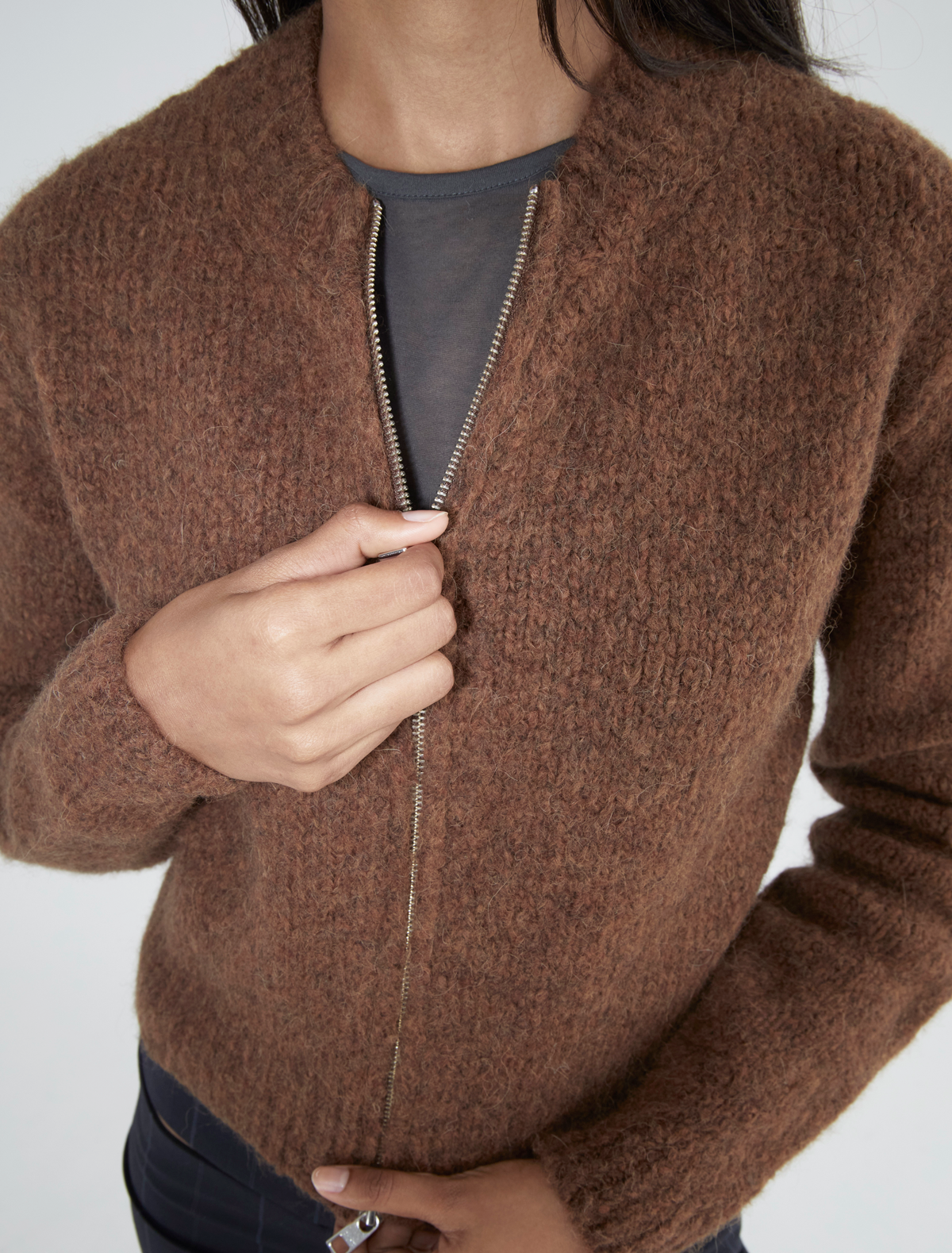 Hasta luego zip tricot cardigan intarsia brown