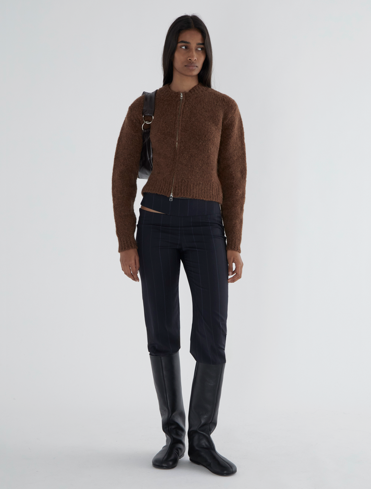 Hasta luego zip tricot cardigan intarsia brown
