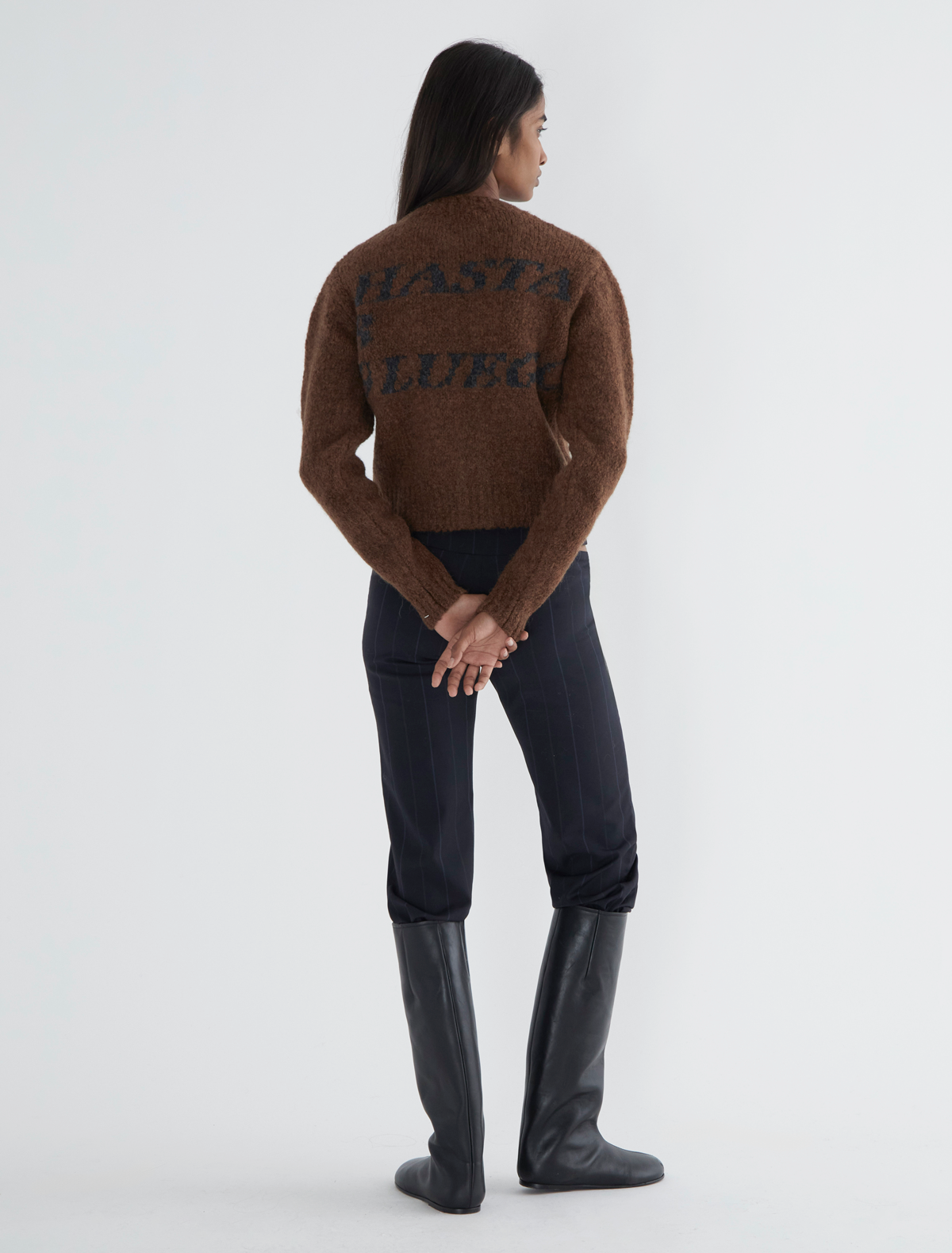 Hasta luego zip tricot cardigan intarsia brown