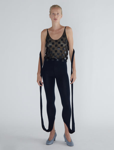 LINE-Navy long leggings with extra fabric at the legs that wraps