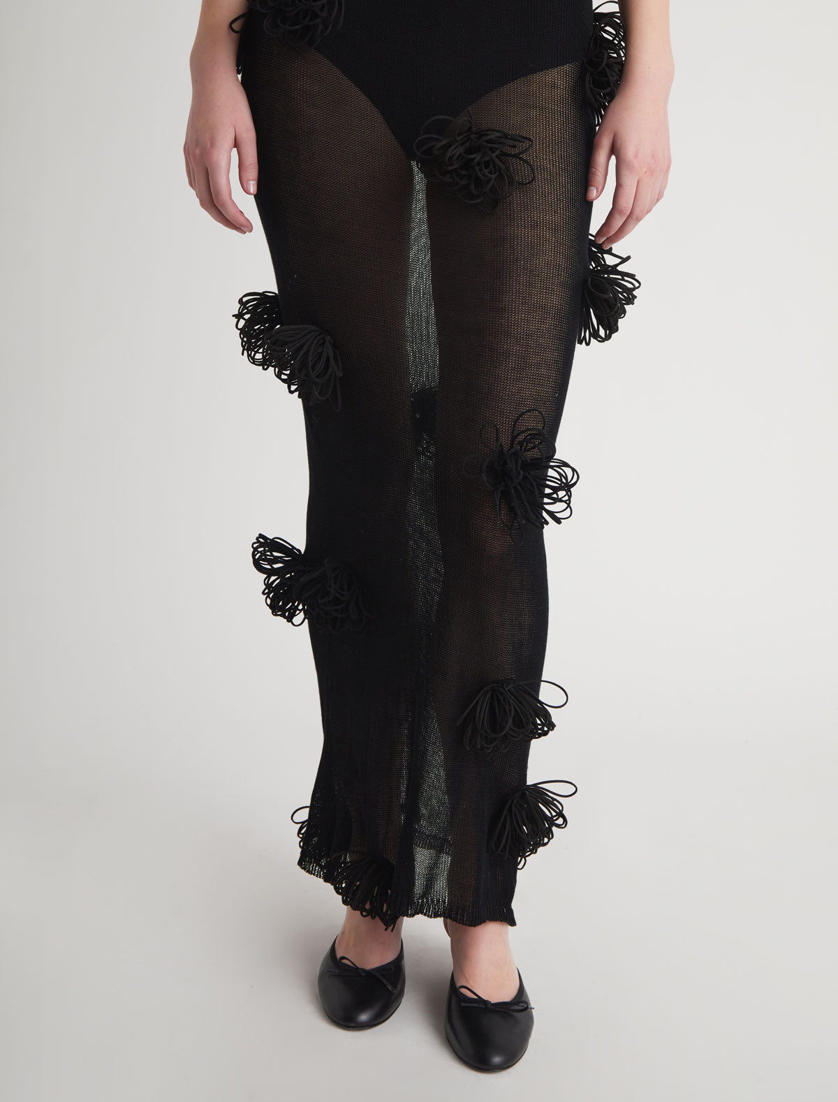 Daisy long knit dress ribbon flowers body