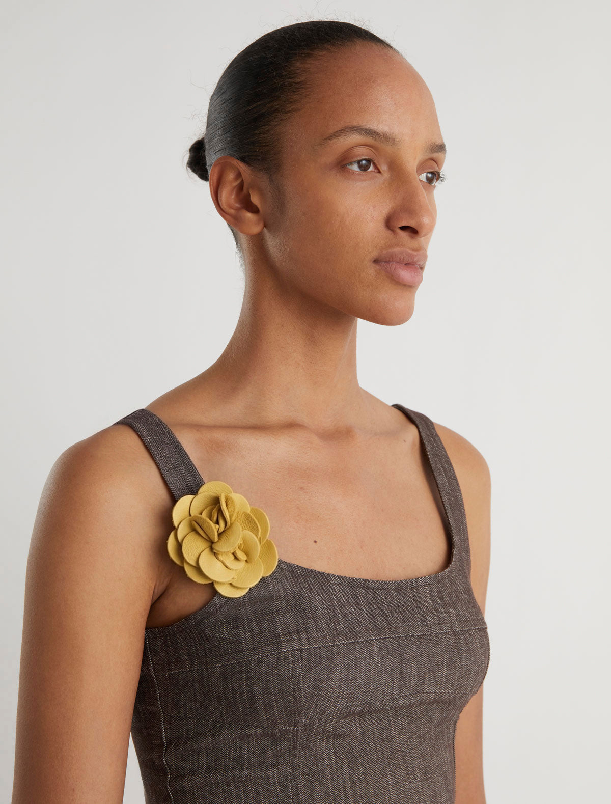 Dalia pin leather flower accessory snap button closure yellow