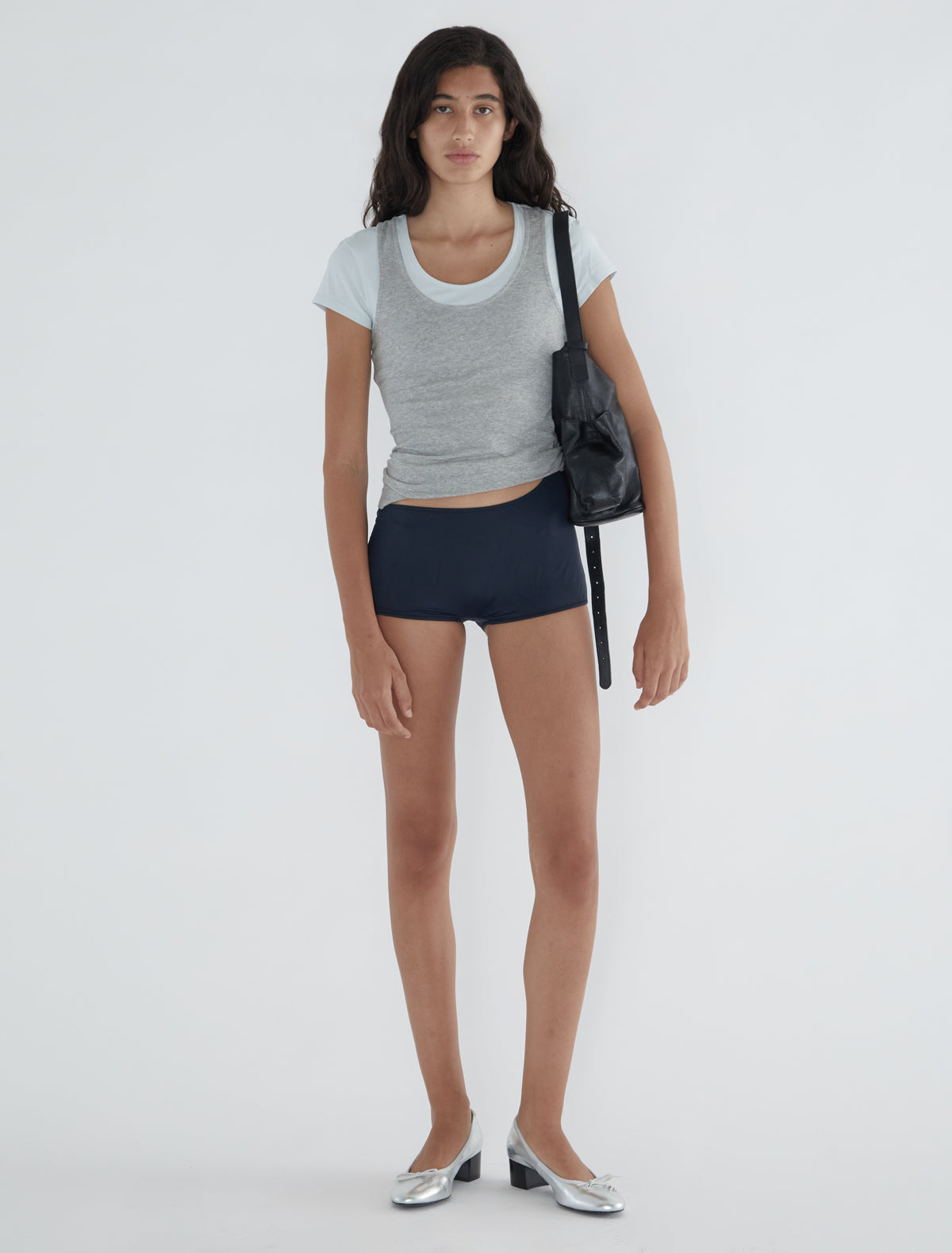PALOMA WOOL｜ (Marion (UD5401-200)) MARION-Grey two-piece effect top featuring a short-sleeve