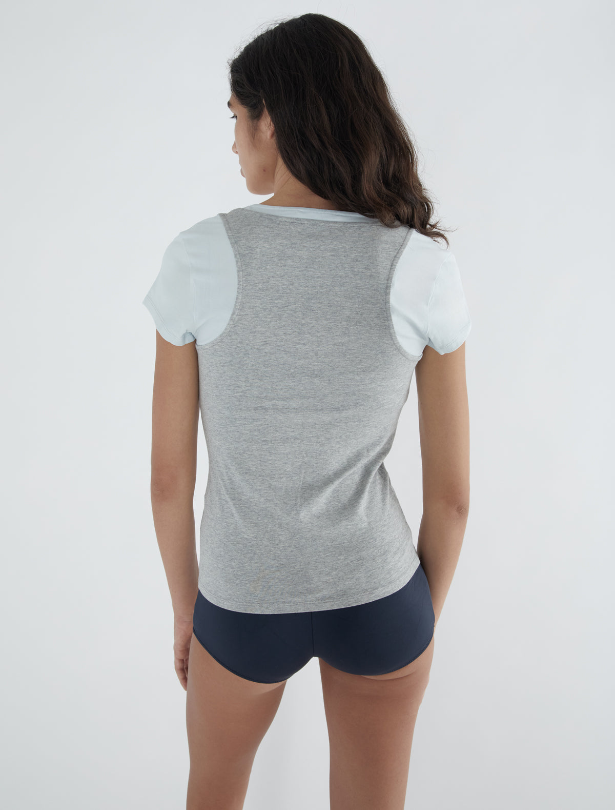 PALOMA WOOL｜ (Marion (UD5401-200)) MARION-Grey two-piece effect top featuring a short-sleeve