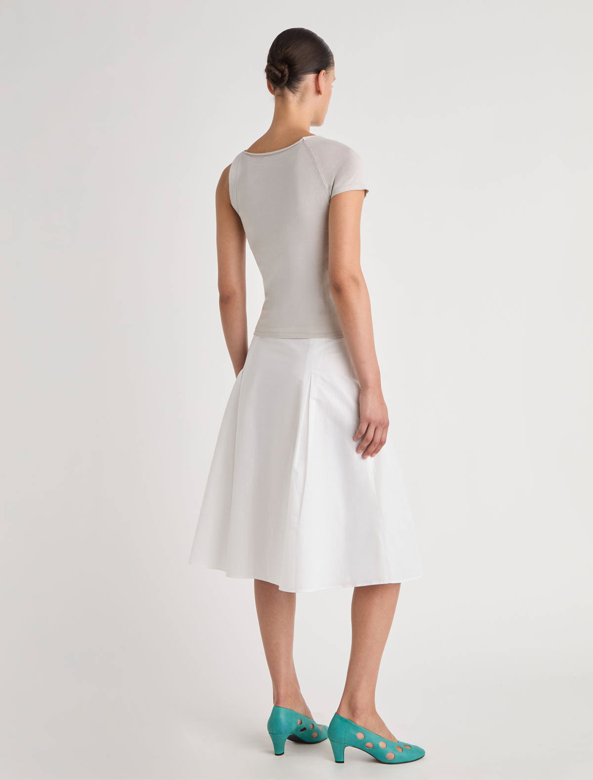 SAMIR-Grey asymmetrical top with a short sleeve on one side and a