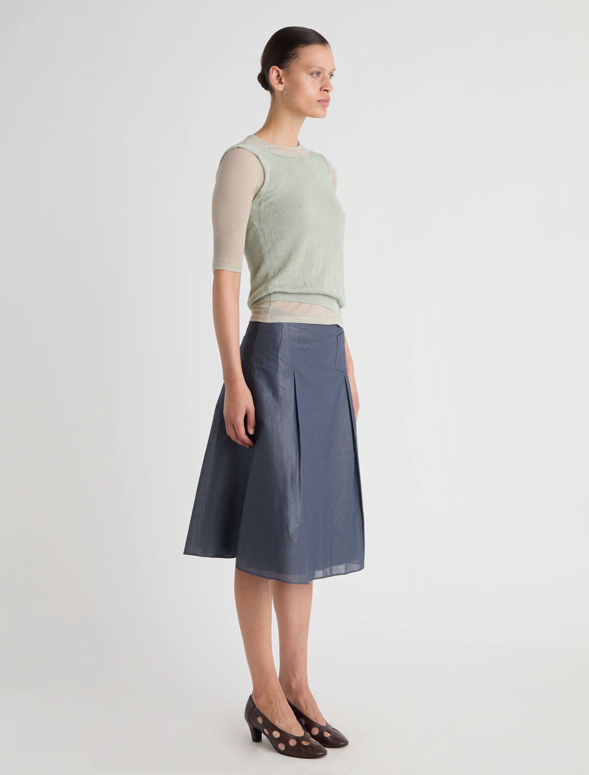 Dimi midi skirt flared silhouette front pocket detailing navy