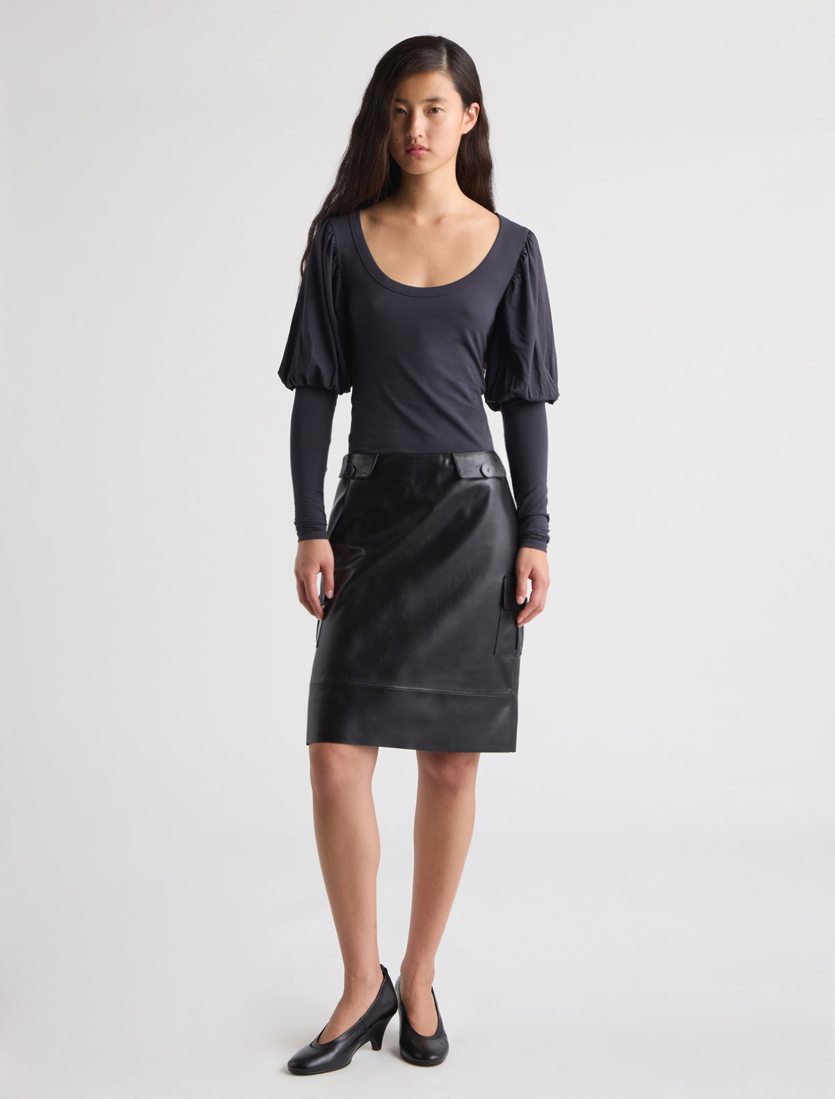 Dooda long sleeve top volume upper sleeves open neckline