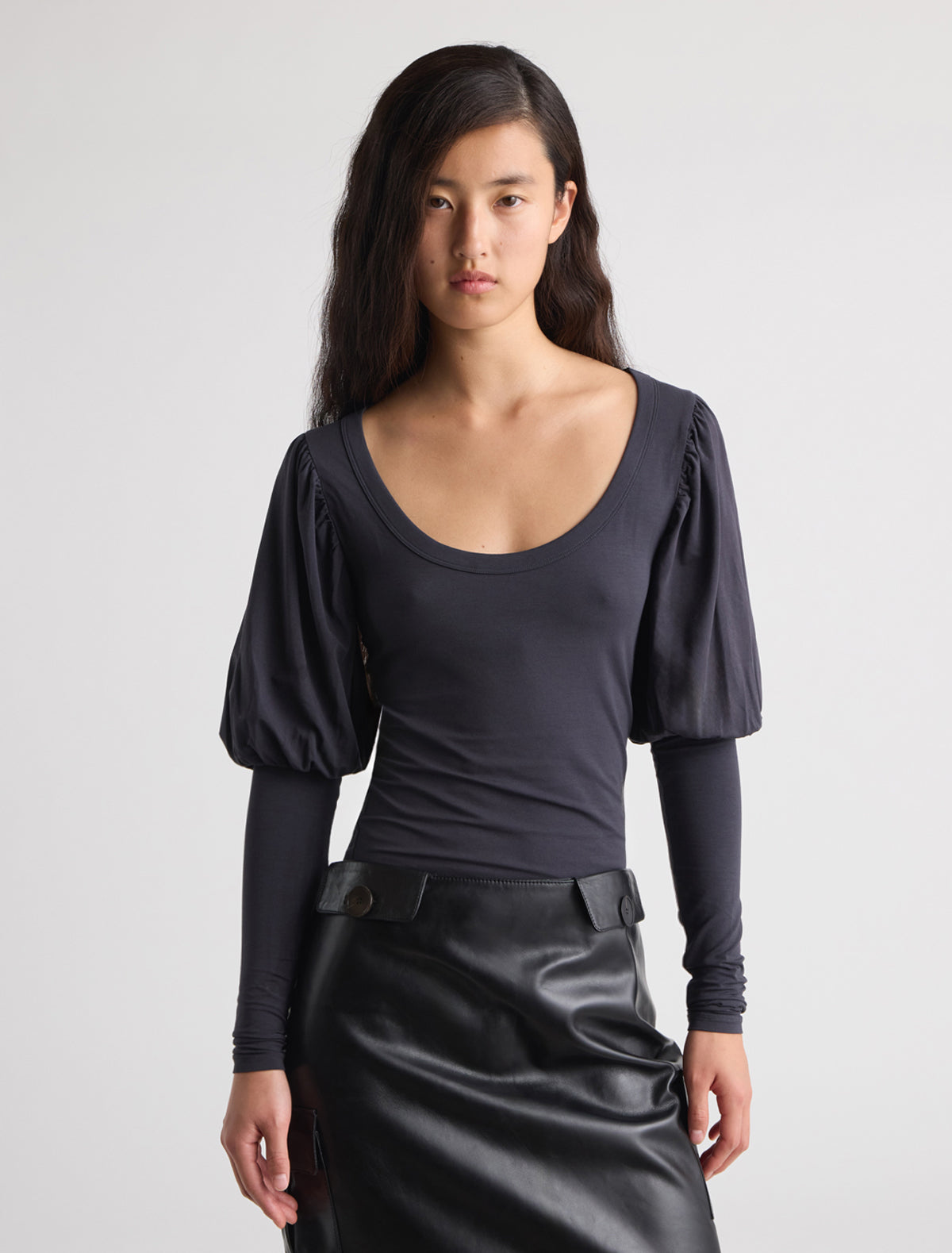 Dooda long sleeve top volume upper sleeves open neckline