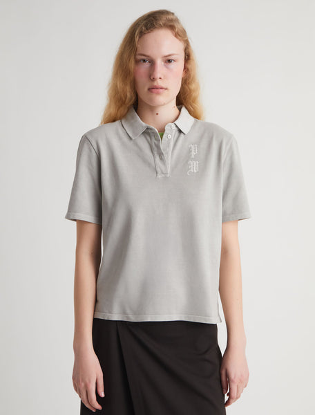 PW POLO-Grey short-sleeve polo shirt featuring a brand embroidery