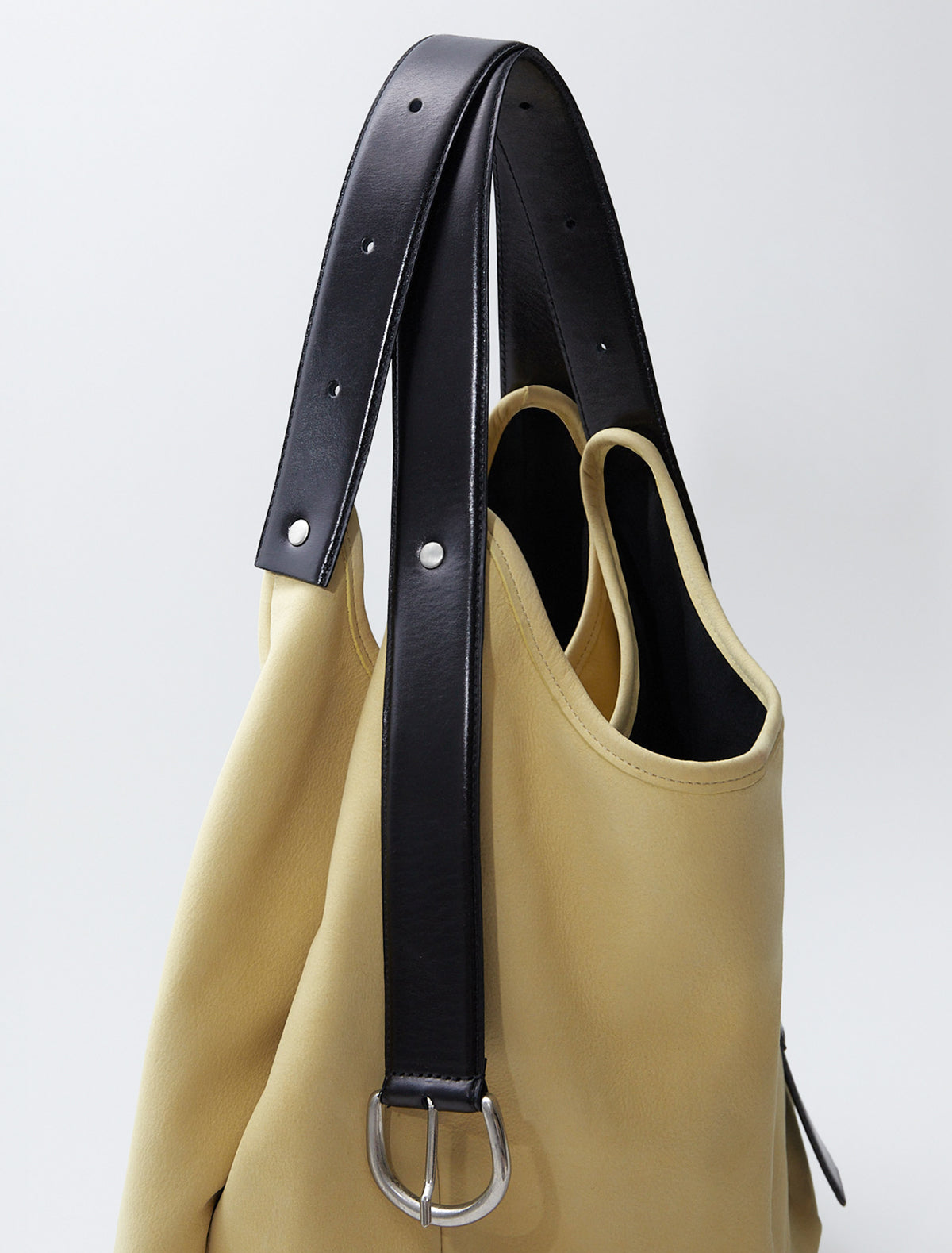 Big emilie bucket bag belt inspired handle design yellow