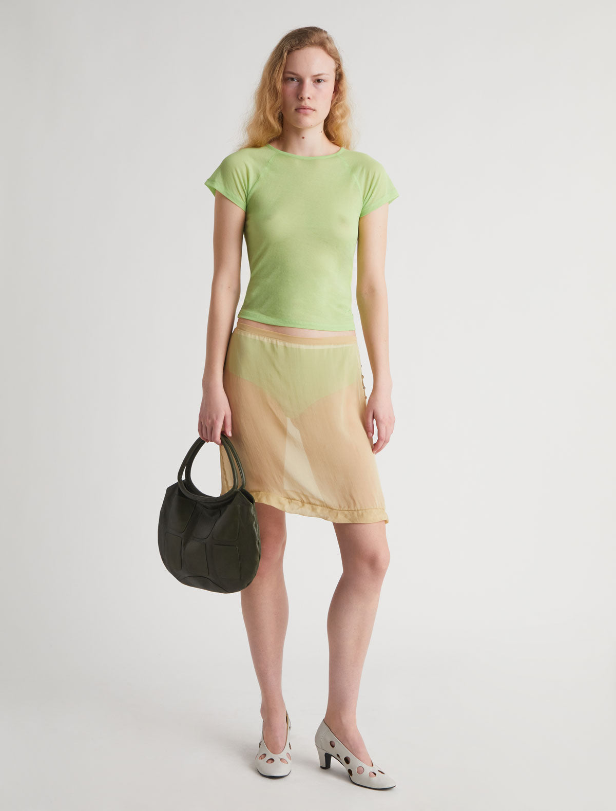 ENOS SKIRT-Straight silk skirt with a ruffle detail at the bottom