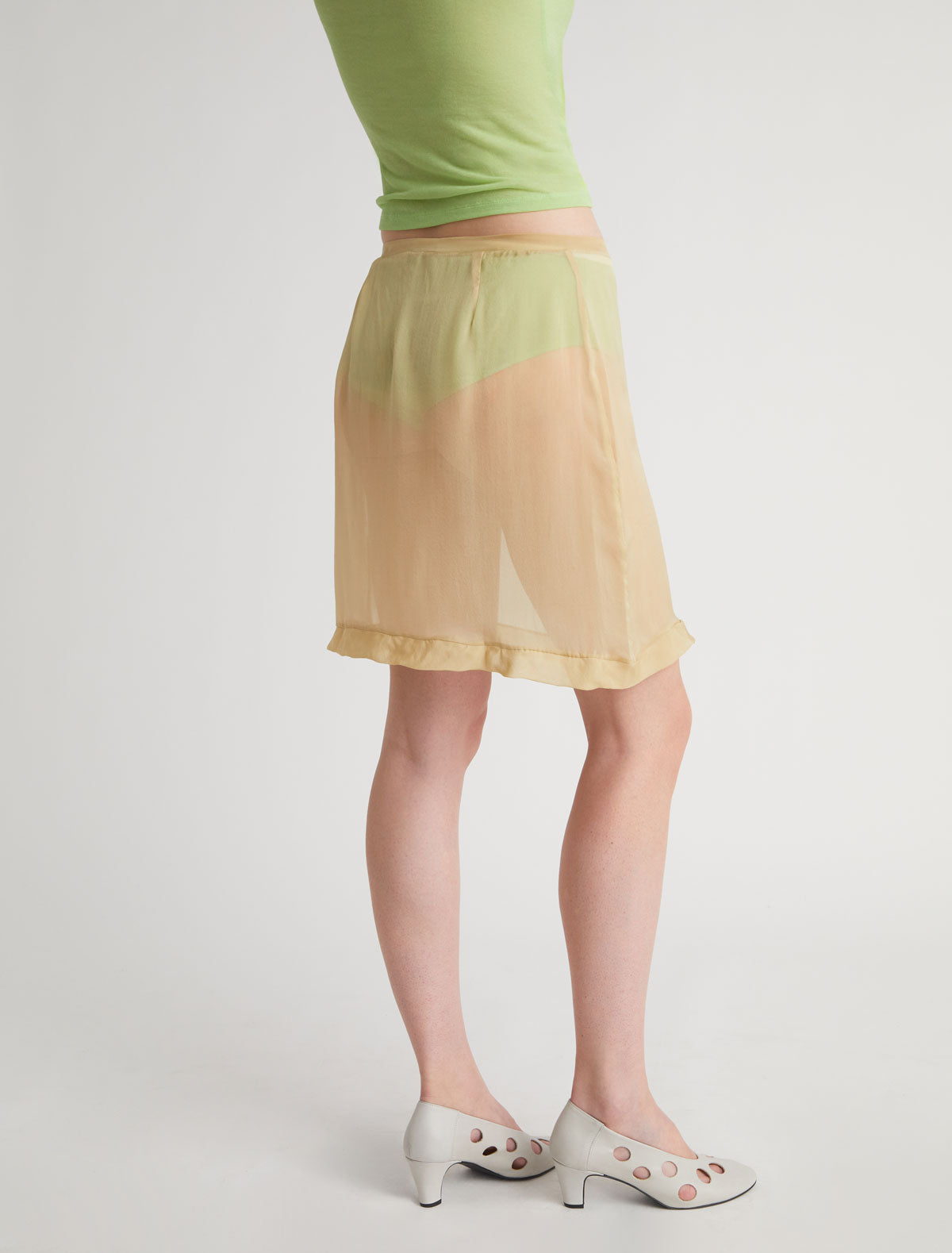 Enos straight silk skirt ruffle detail