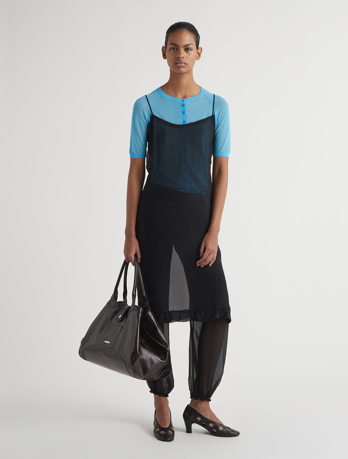 Enos midi silk slip dress ruffle detail black