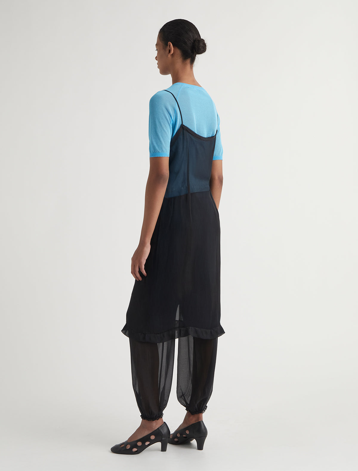 Enos midi silk slip dress ruffle detail black