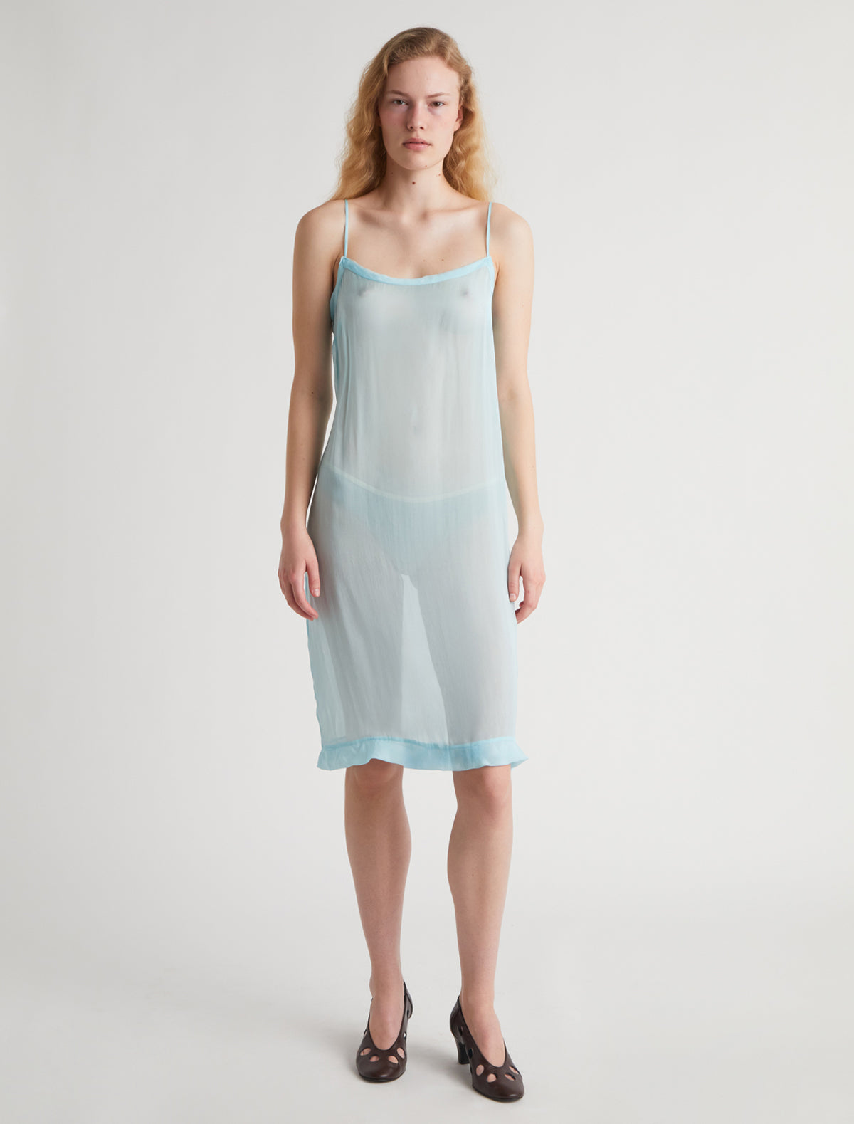 Enos midi silk slip dress ruffle detail lightblue 2