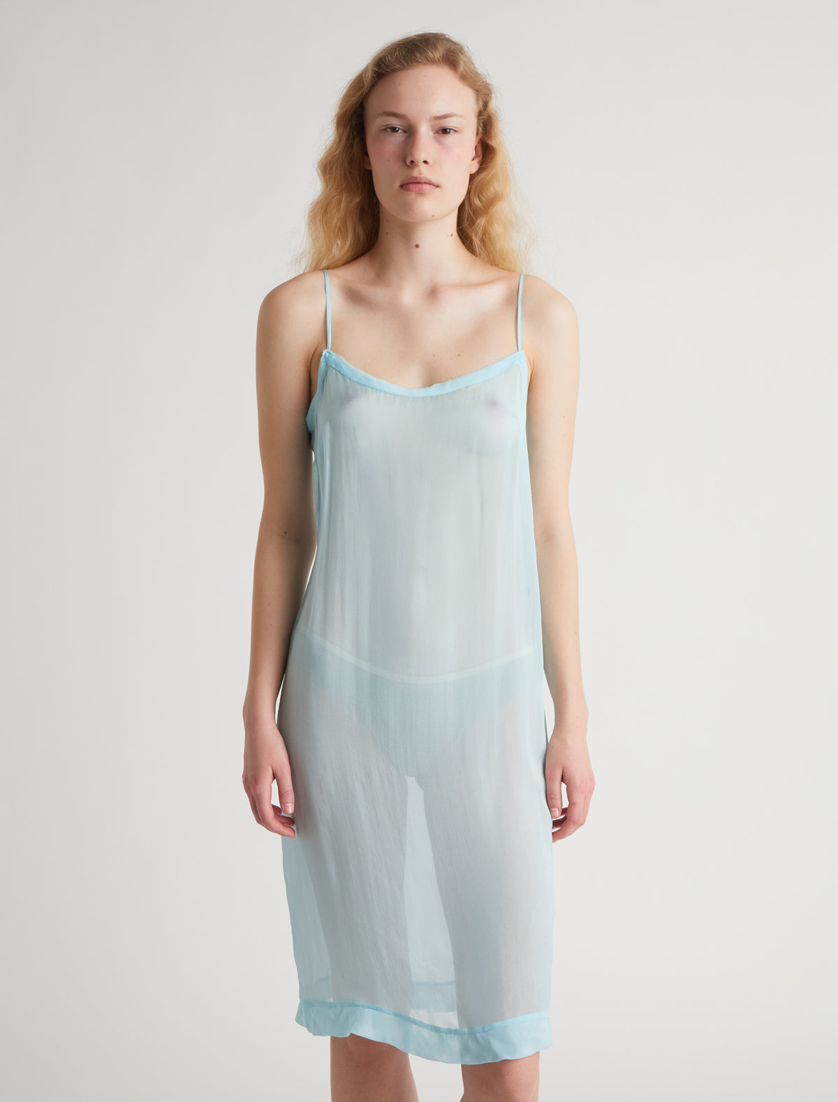 Enos midi silk slip dress ruffle detail lightblue 2