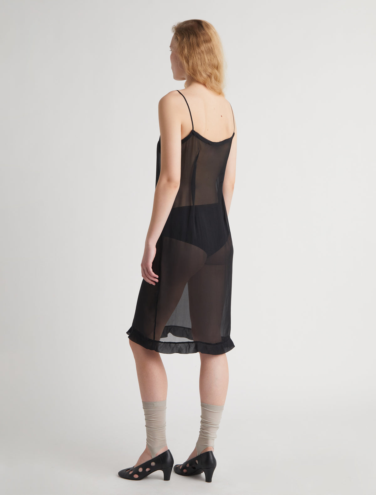 Enos midi silk slip dress ruffle detail black