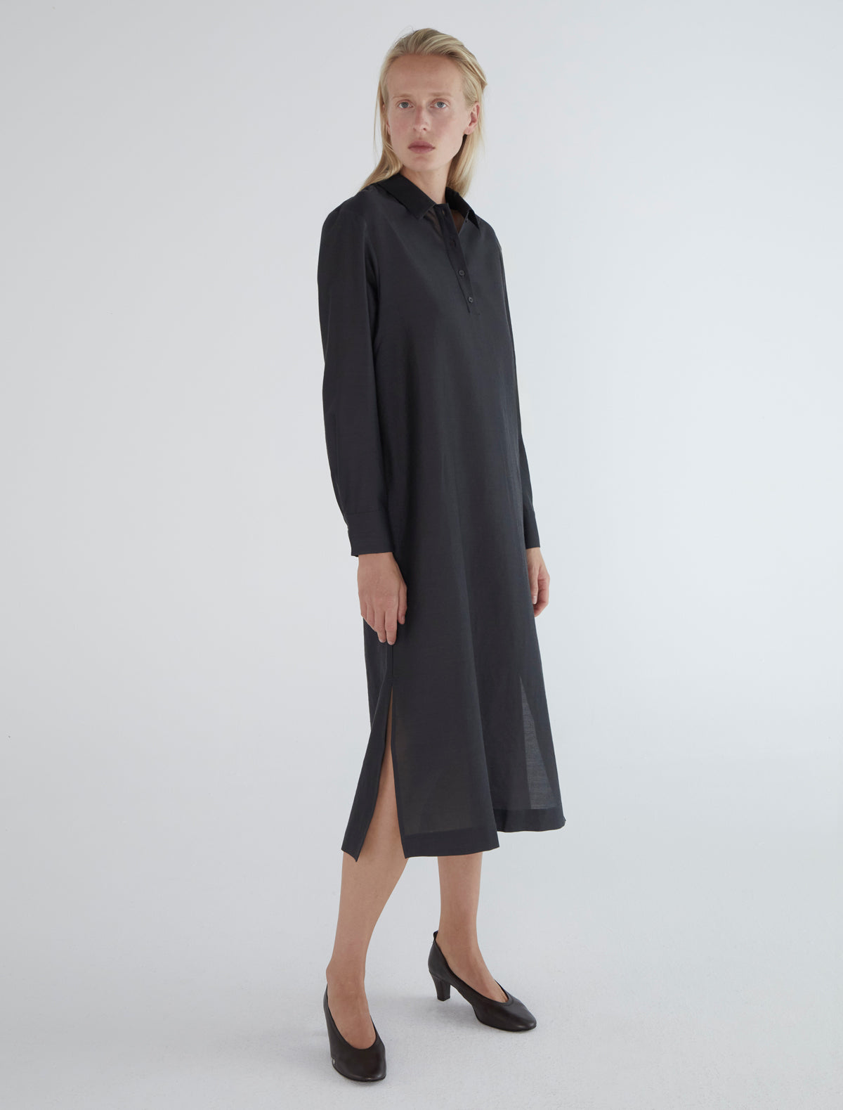 Espon wool tunic shirt collar black