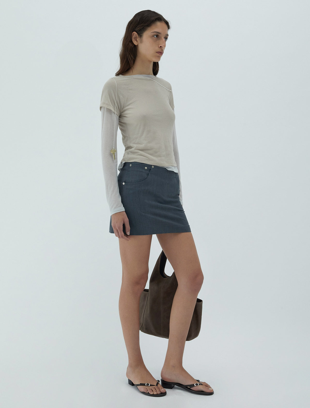 ERIN-Tailored mini skirt with jean-style pockets and metal rivet ...