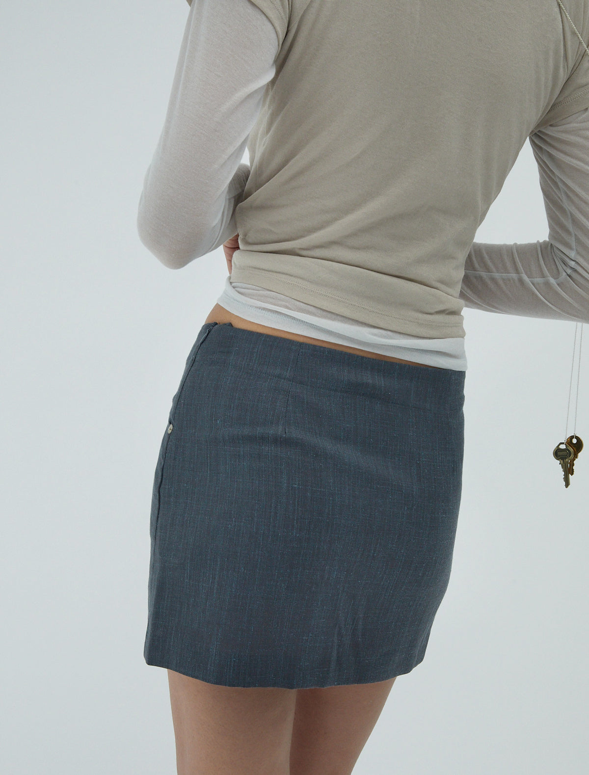 ERIN-Tailored mini skirt with jean-style pockets and metal rivet ...