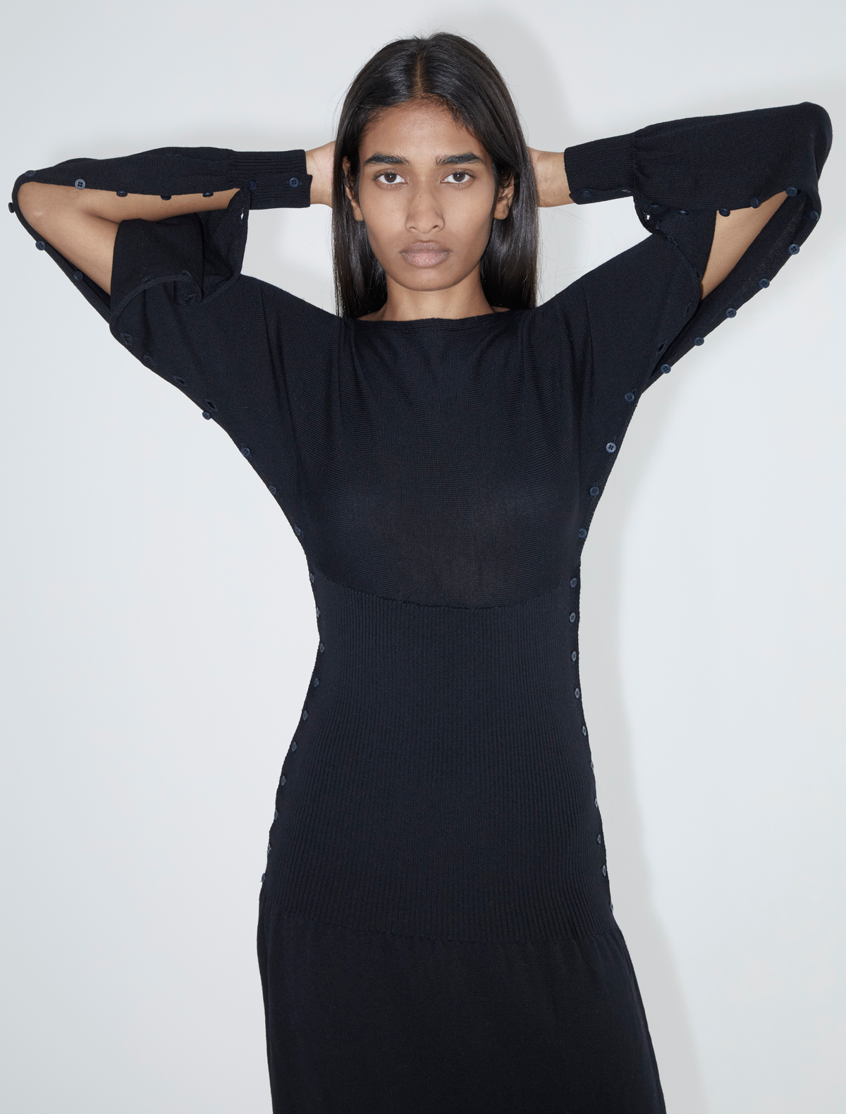 Fa dress cross shaped dress buttons sides black