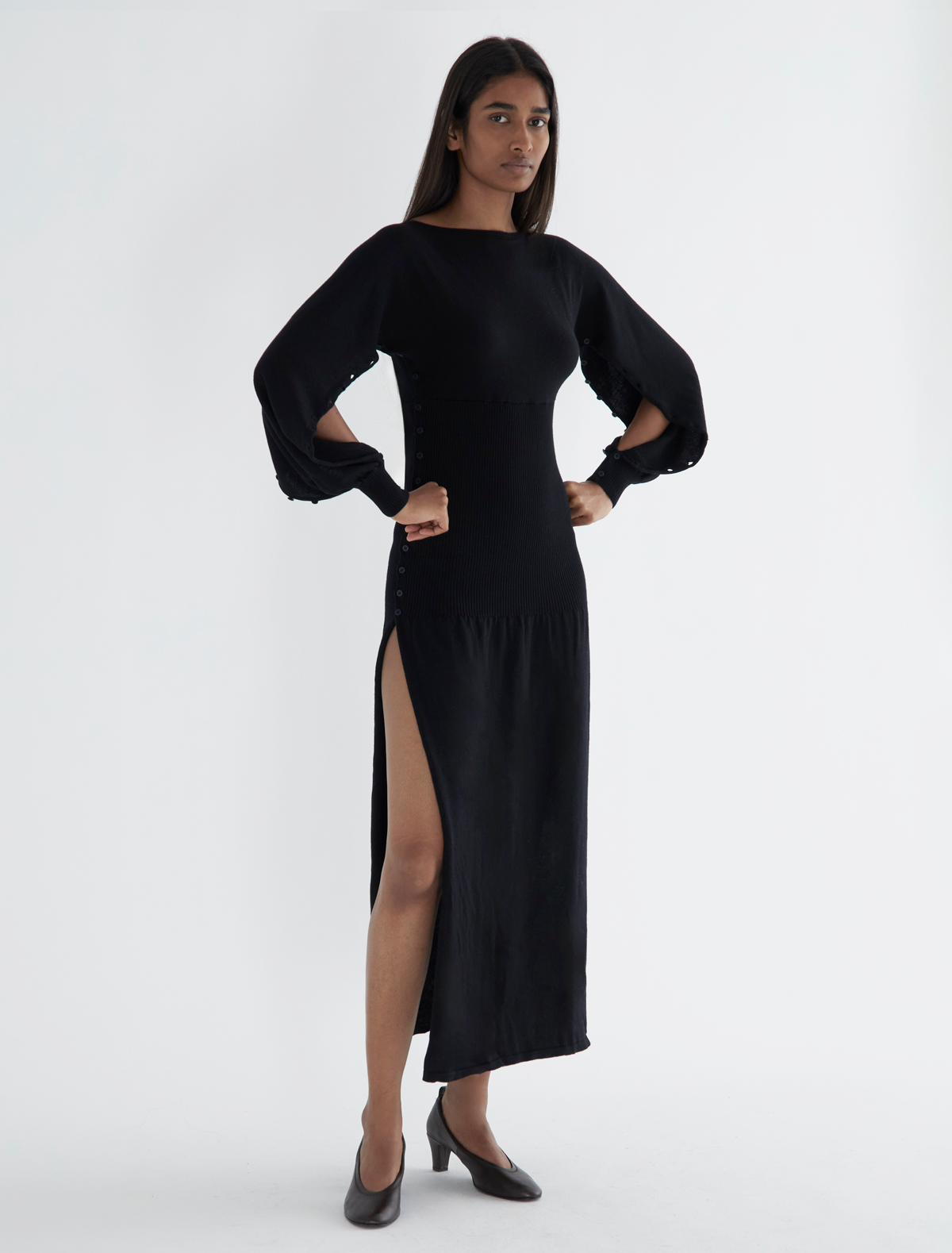 Fa dress cross shaped dress buttons sides black