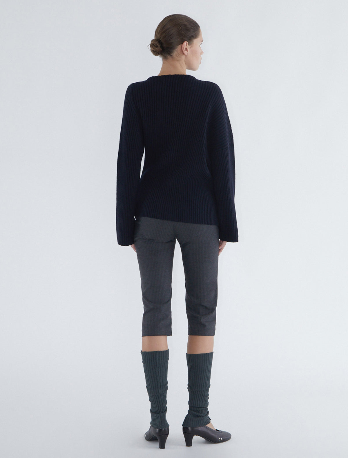 Fiona ribbed knit sweater asymmetric shoulders navy