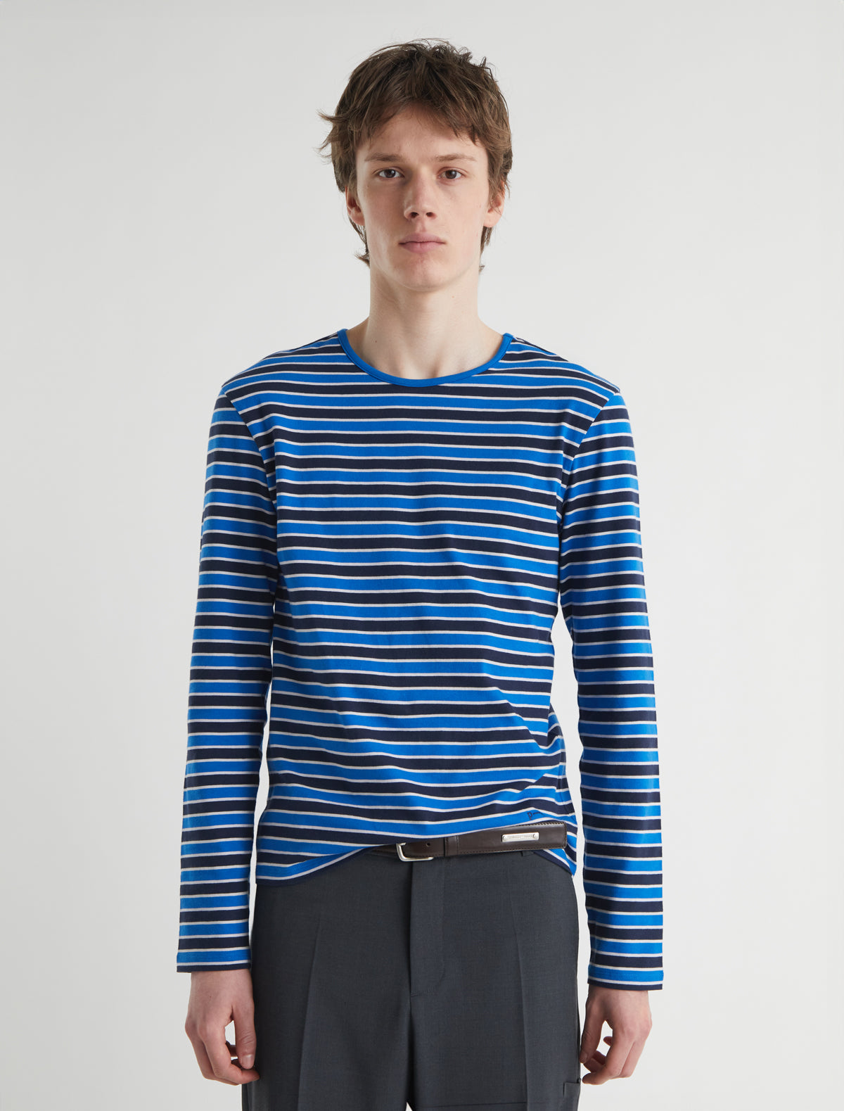 Floubet long sleeve striped cotton top embroidery hem