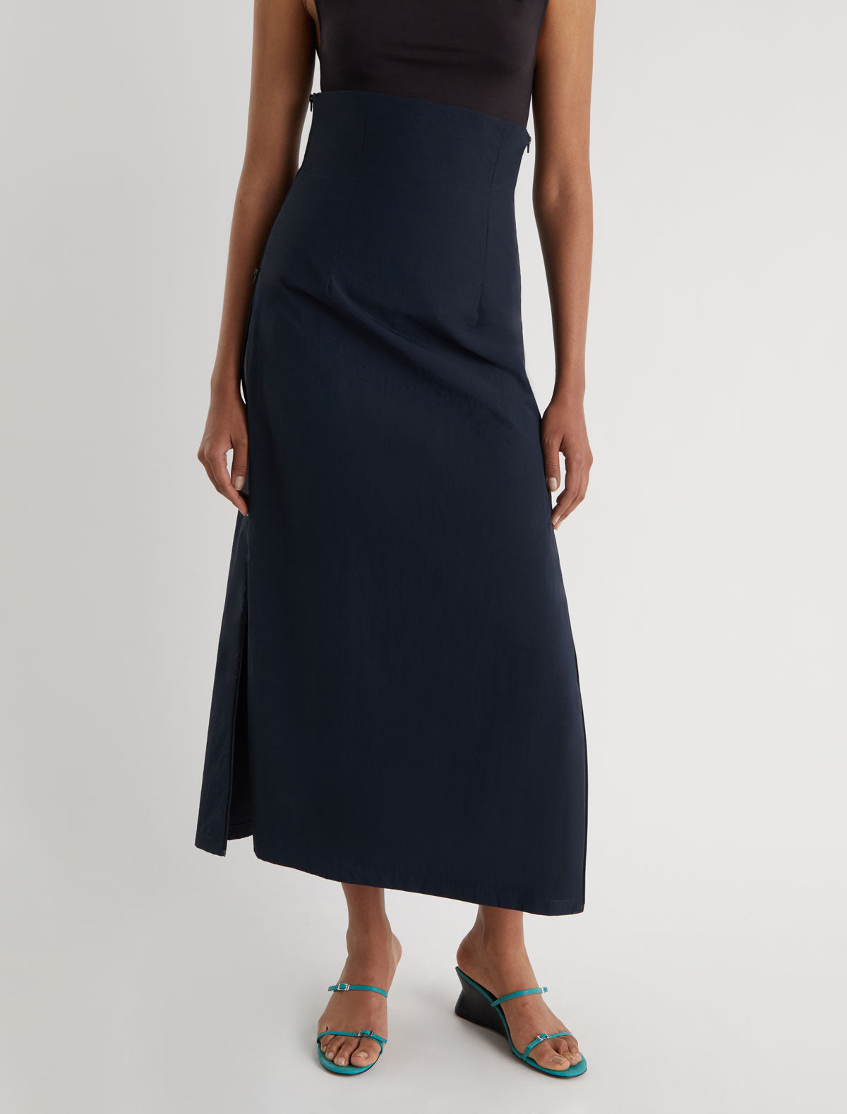 FOSCA-High-waisted long skirt made from lightweight nylon fabric