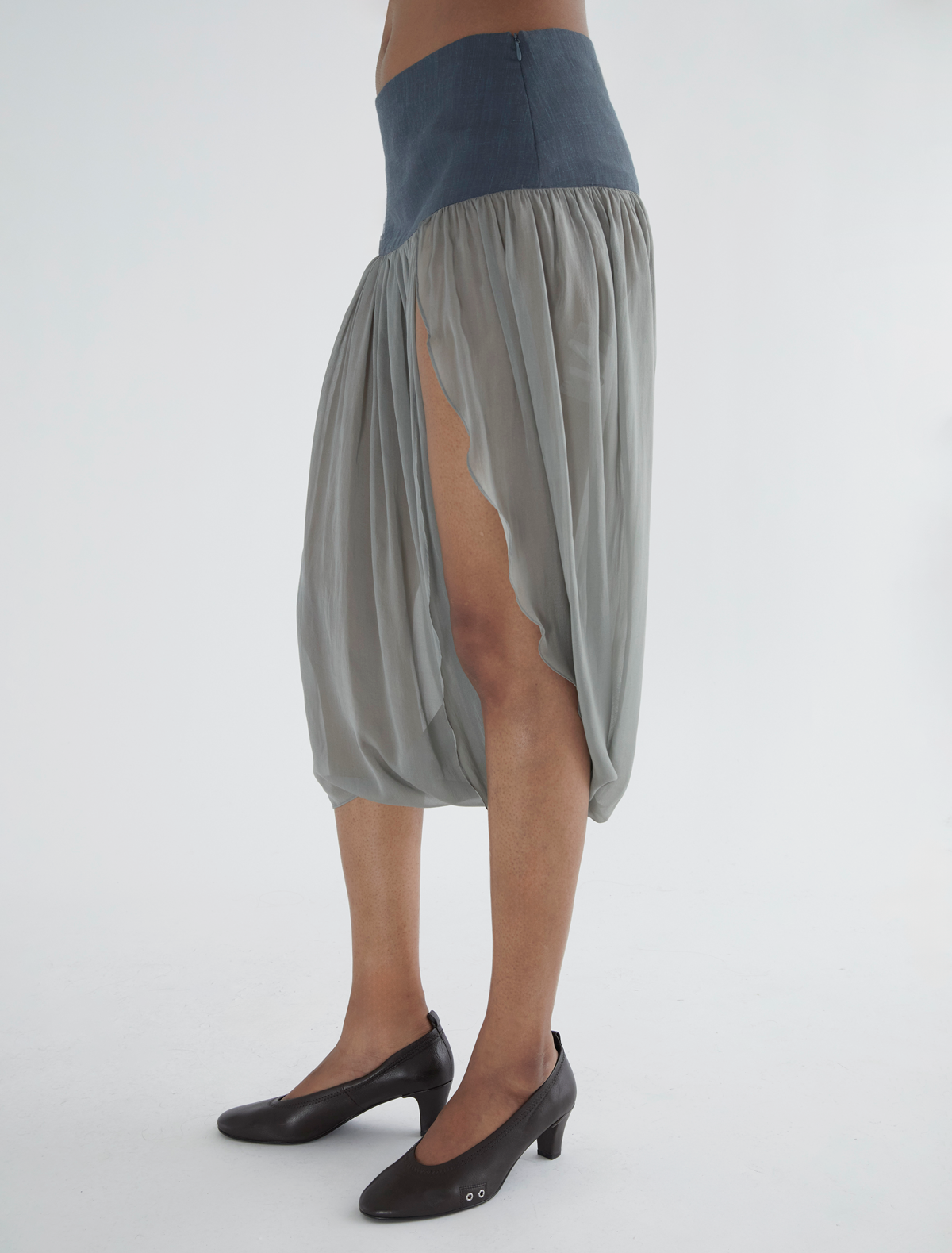 Mila skirt wide waistband suiting fabric combined silk aquamarine