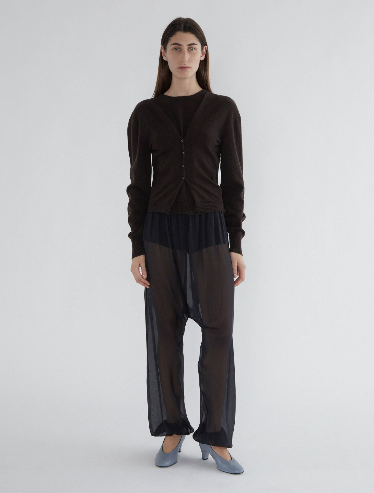 Clor long sleeved sweater buttons waist darkbrown