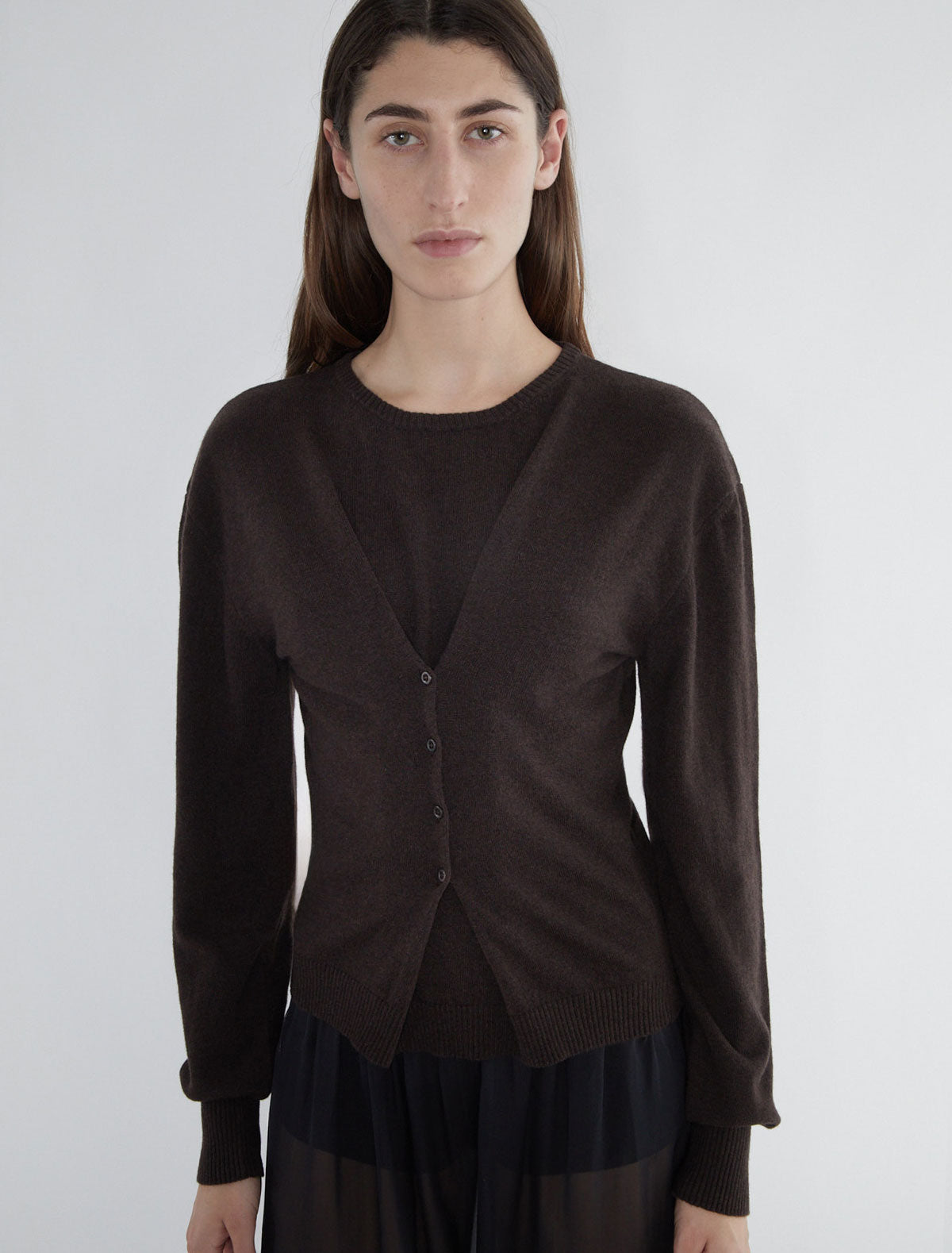 Clor long sleeved sweater buttons waist darkbrown