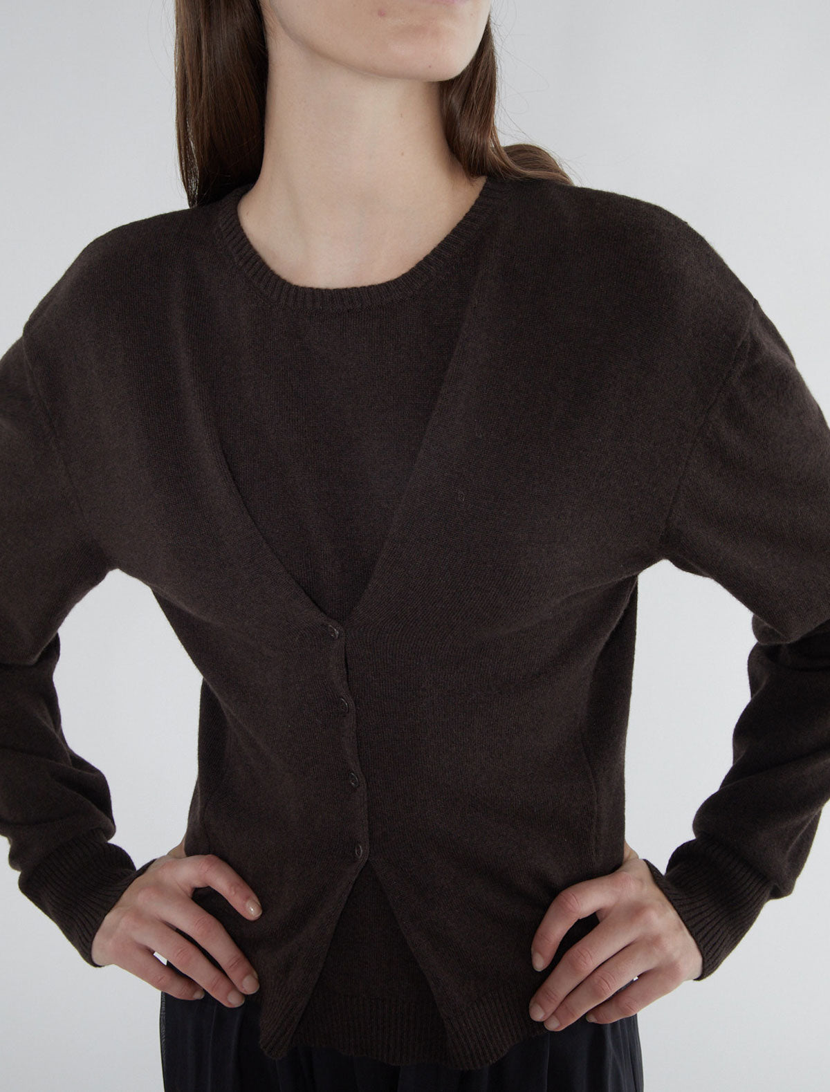 Clor long sleeved sweater buttons waist darkbrown