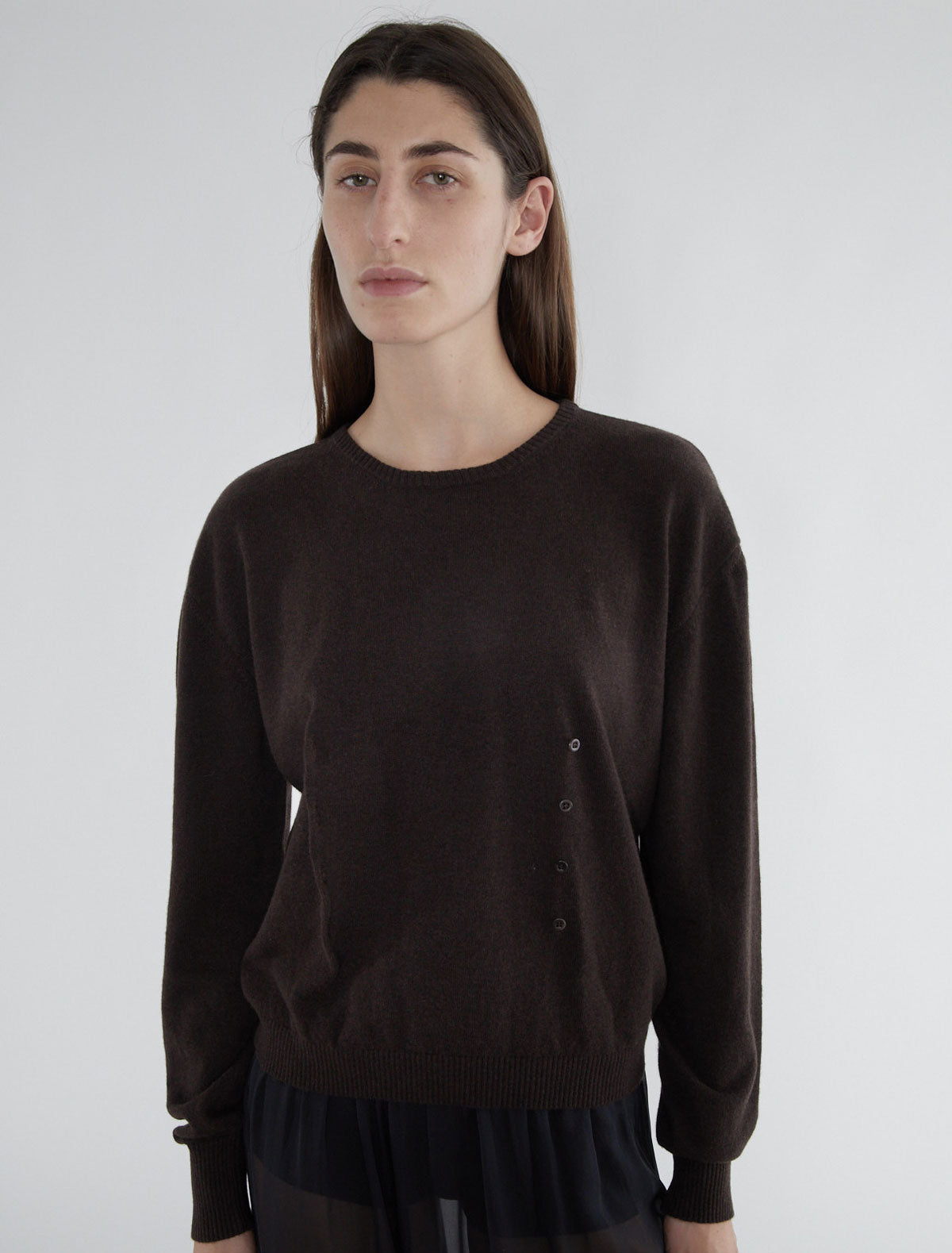 Clor long sleeved sweater buttons waist darkbrown