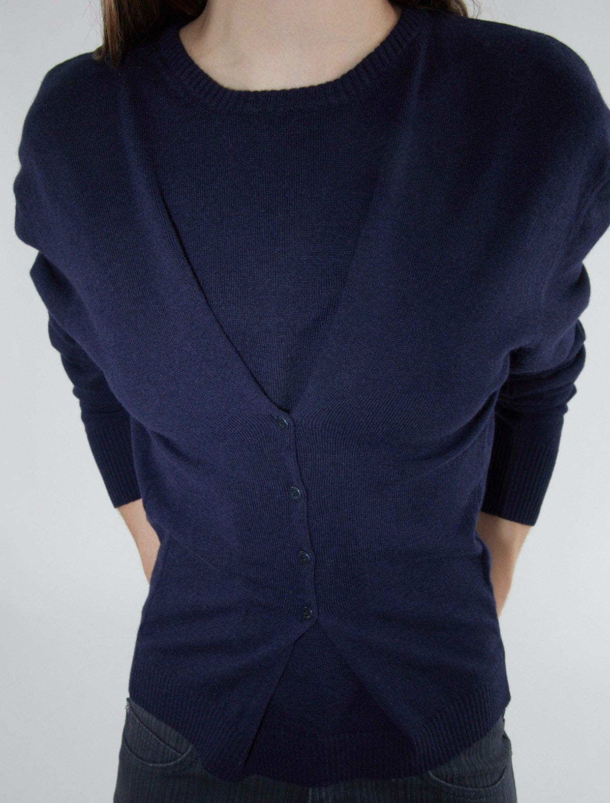 Clor long sleeved sweater buttons waist navy