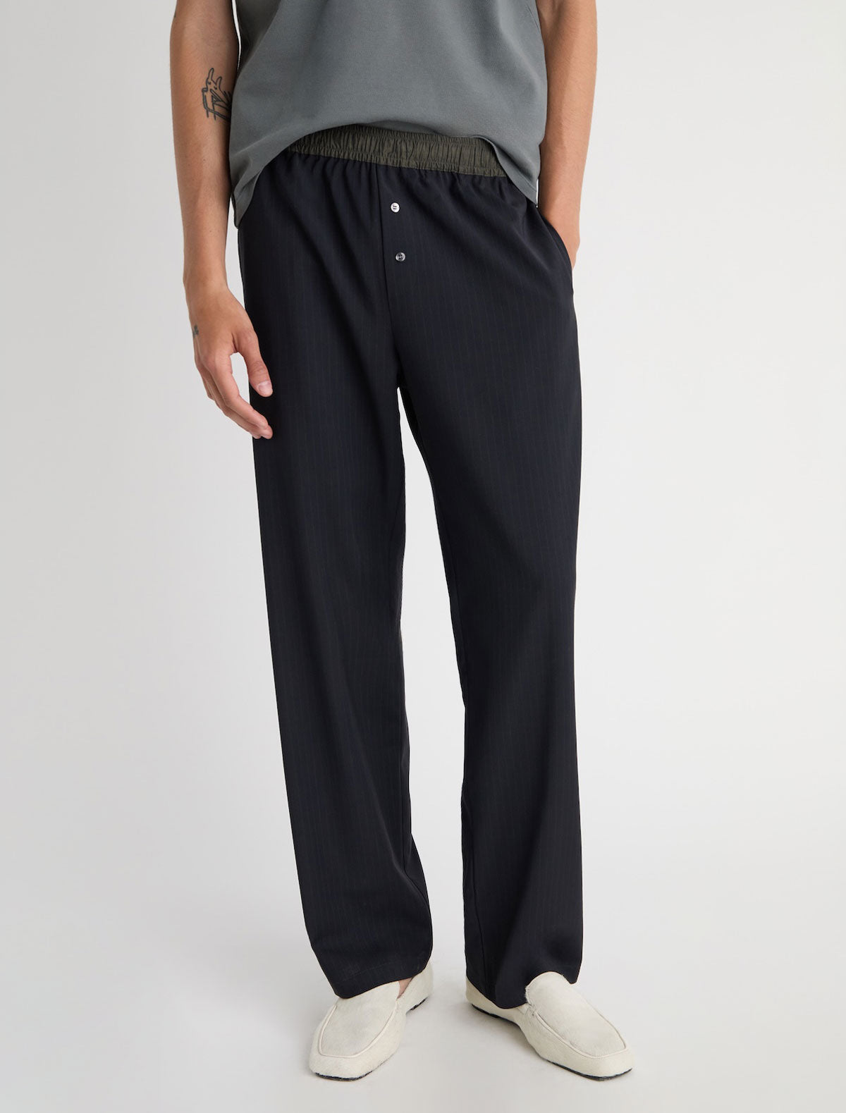 Gales men suit trousers contrast waistband inner elastic darkgrey