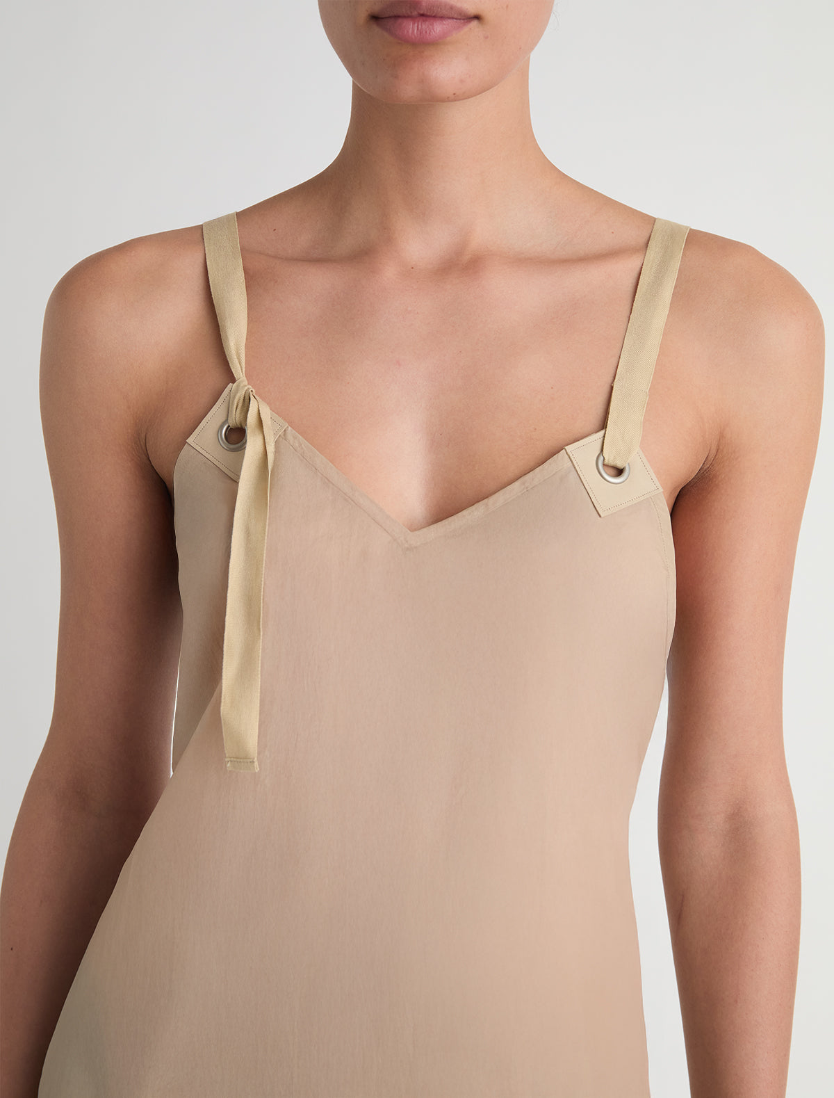 Goded top silk nylon top leather tab details metal eyelets