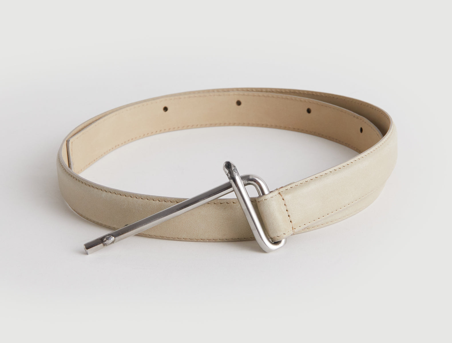 Four adjustable leather belt offset holes metal hook hardware grace prince