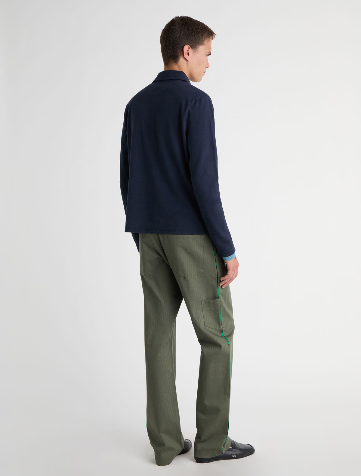 Gruar long sleeve pique polo mid chest seam shifted effect